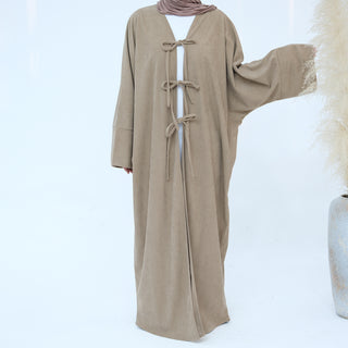 1927# Cutest Bow-Tie Front Open Corduroy Abaya Fall Winter Butterfly Cardigan Kimono Abaya