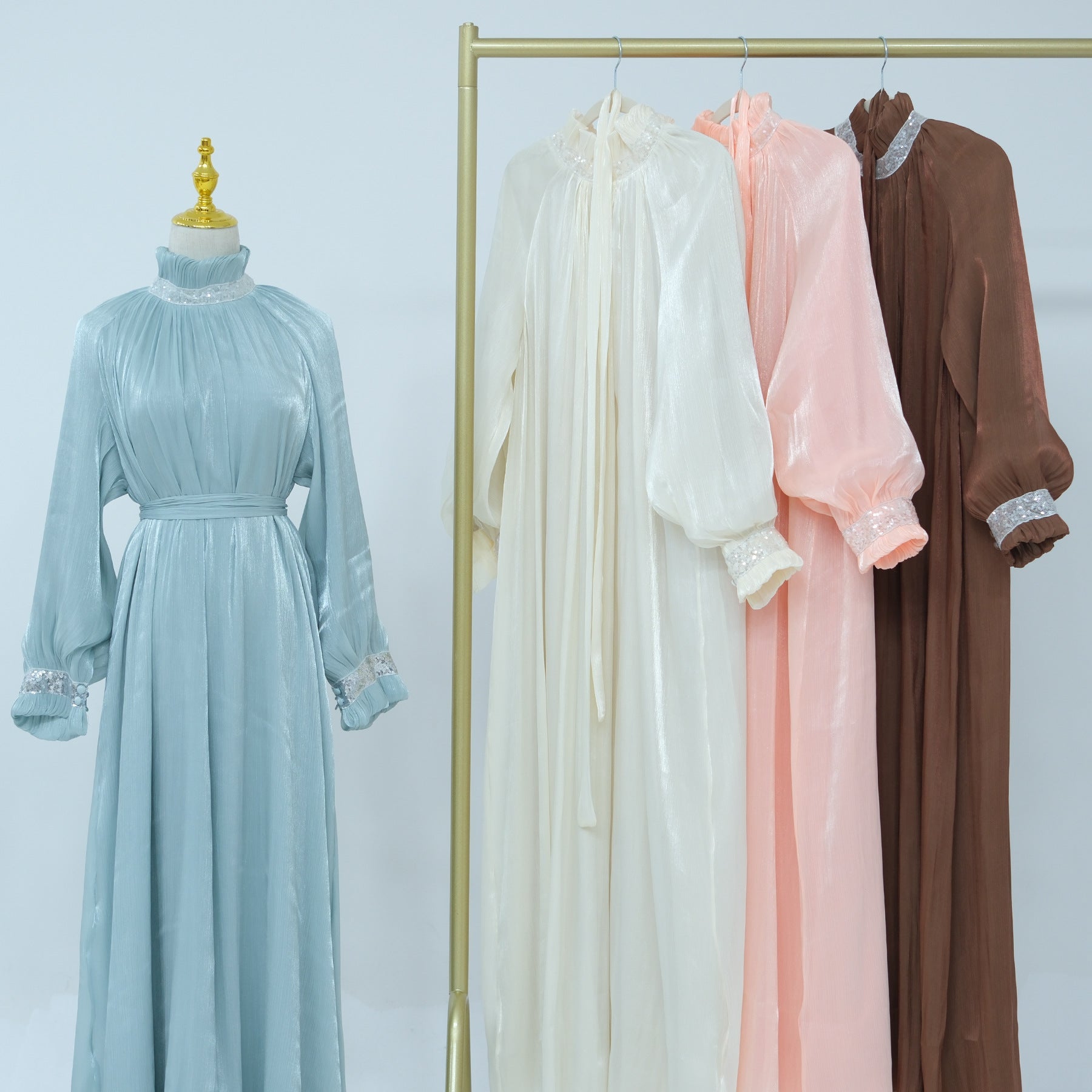 1690#2025 Modest Abaya Women's Dresses Shiny Party Wear Abaya Women Muslim Dress With Lining