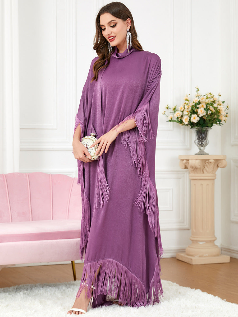 3297#Latest feathers batwing sleeve wholesale muslim women dresses