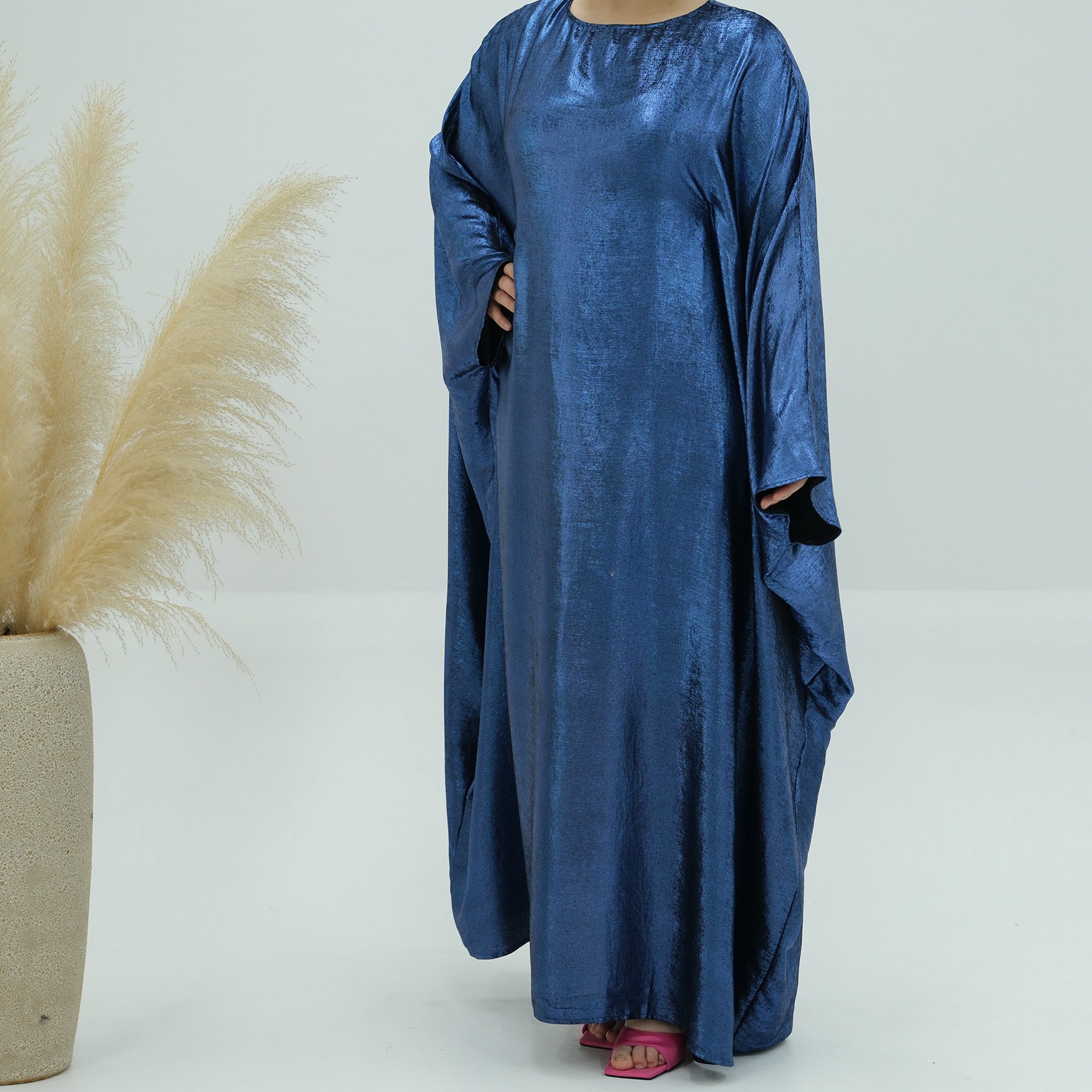 1778#2024 Women's Dresses Elegant Shiny Polyester Kaftan Abaya Batwing Muslim Dress