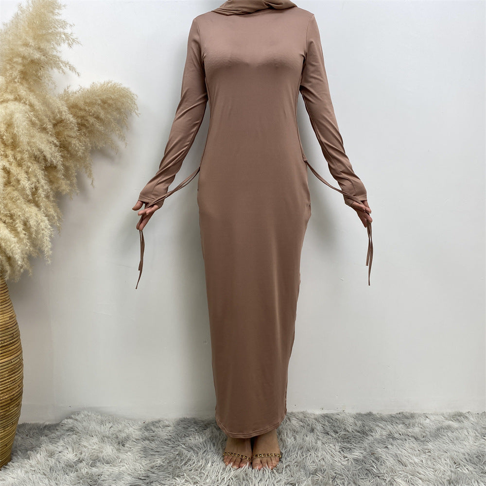 8521#Latest Dress Solid Color Little Bouncy Jersey Women Long Slim Sleeves Dress