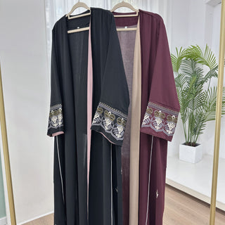 1843#New Embroidery Modest Open Abaya Cardigan Women Muslim Dress Islamic Womens Clothing