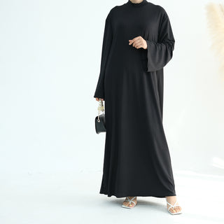 1905#High Neck Simple Daily Wear Plain Modest Abaya Women Muslim Dress Long Sleeve Slip Dress