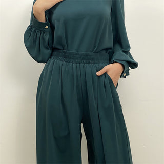 2335# Eid Latest Nida Abaya Set Long Top And Elastic Waist With Pockets Loose Pant Suit