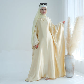 1774#Hot Selling Fashion Elegant Satin Dubai Kaftan Dresses with Tie Belt Butterfly Abaya