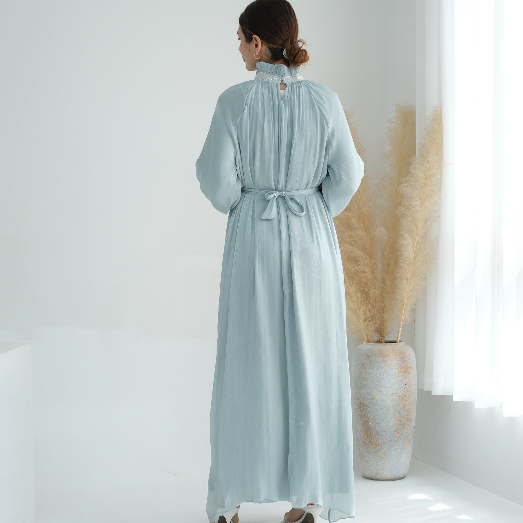 1690#2025 Modest Abaya Women's Dresses Shiny Party Wear Abaya Women Muslim Dress With Lining