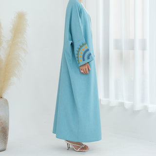 1879# Plus Size Muslim Women Dress Dubai Style Embroidery with Sleeve Cardigan Eid Collection Open Abaya