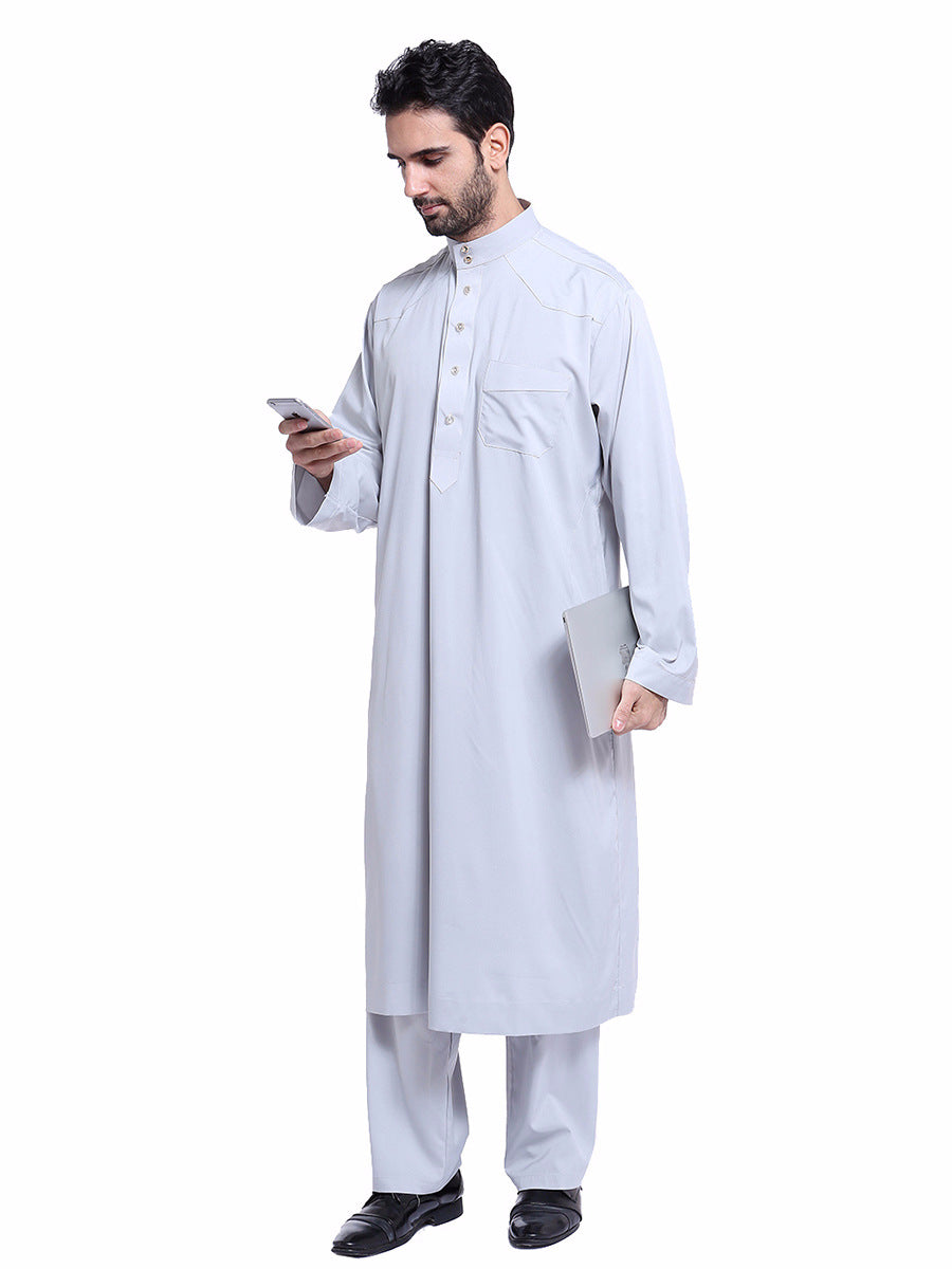 TH805#2 pcs Arab Muslim Wear calf Length Muslim Clothes Jubba Men's Thobe
