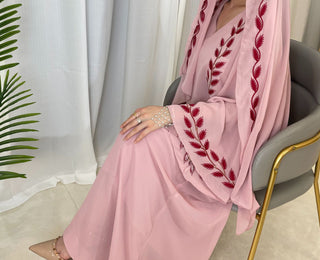 1007#2024 New Fashion Embrodery Chiffon Long Maxi Dress Abaya with Scarf