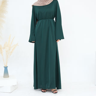 1860# Plain Silk Abaya Muslim Women Dress Islamic Clothing Modest Dresses with Adjustable Belt