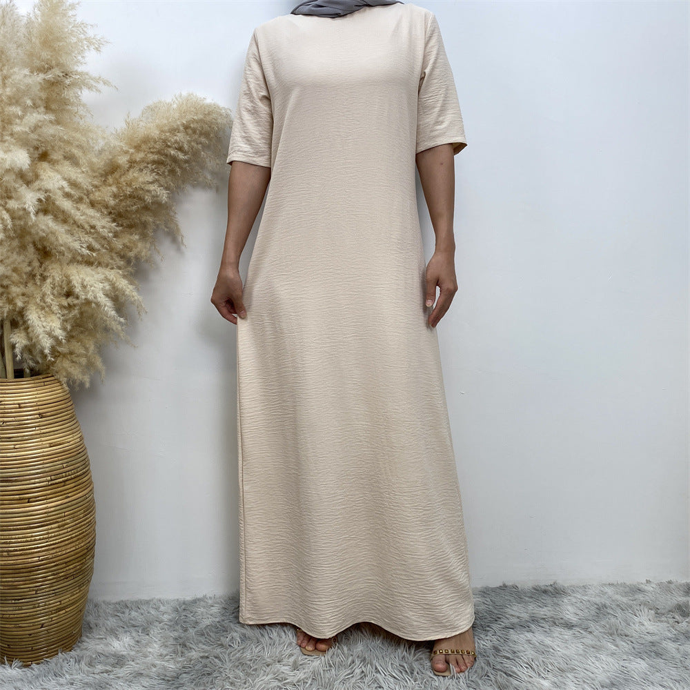 6722# New Crew Neck Wrinkle Crepe Half Sleeves ummer Women Abaya Dresses