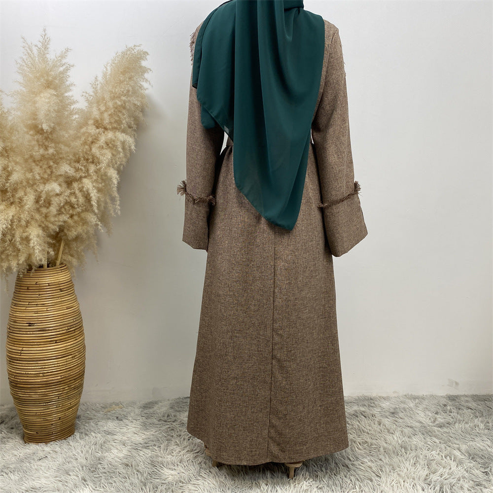 6804#Latest Dress for Women Linen Material Dubai Middle East Fashion Long Sleeve Dress Latest Dress for Women Linen Material Dubai Middle East Fashion Long Sleeve Dress