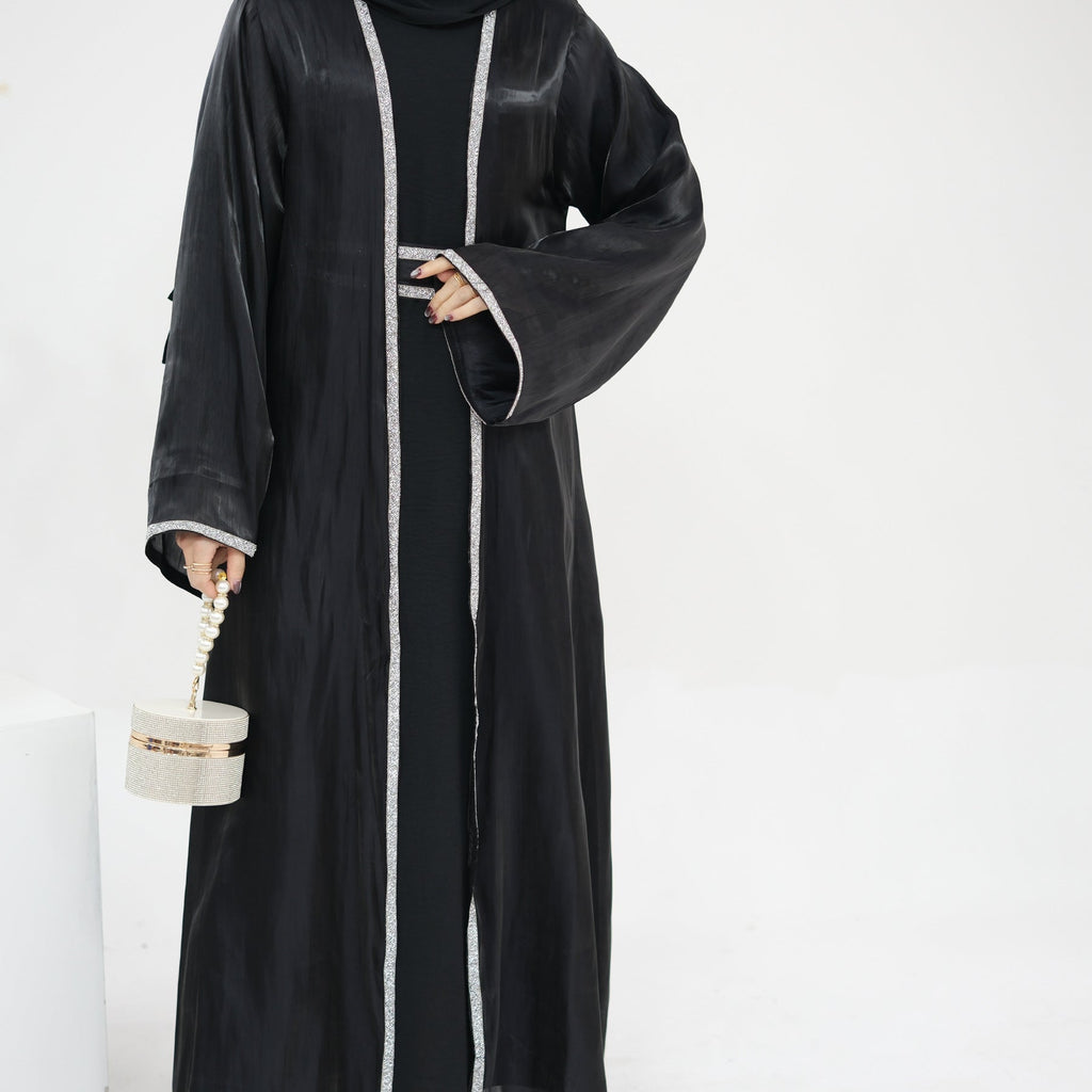 1699#2024 New Abaya Set Shinny Polyester Glitter Dubai Abaya Modest Kimono