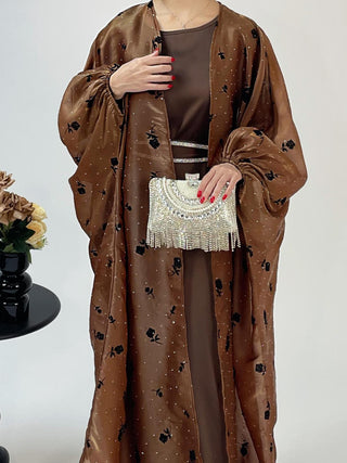 1038# High Quality Luxury Abaya Dubai Premium Satin Kimono 2 Piece Abaya Set