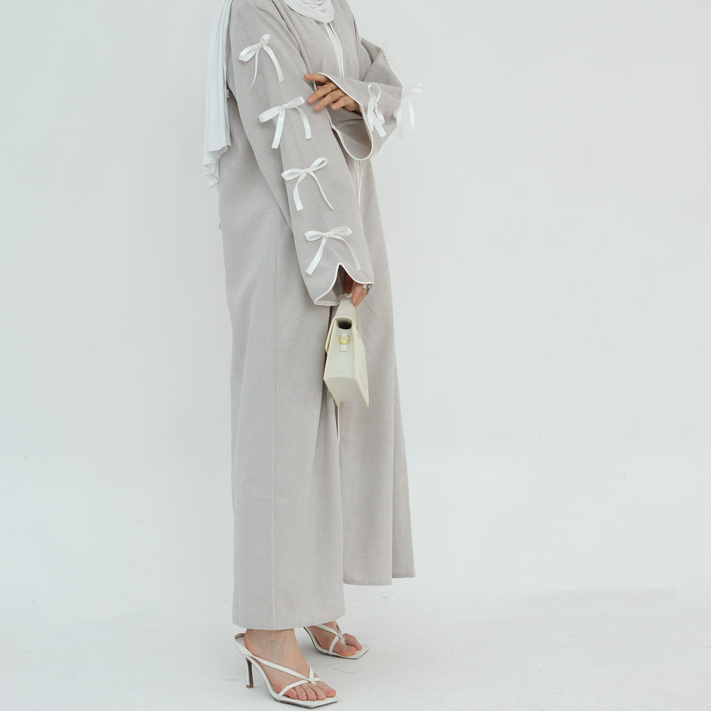 1800#Linen New Arrival Islamic Clothing Cardigan Open abaya With Bowknots Women's Clothing Abaya Women Muslim Dress