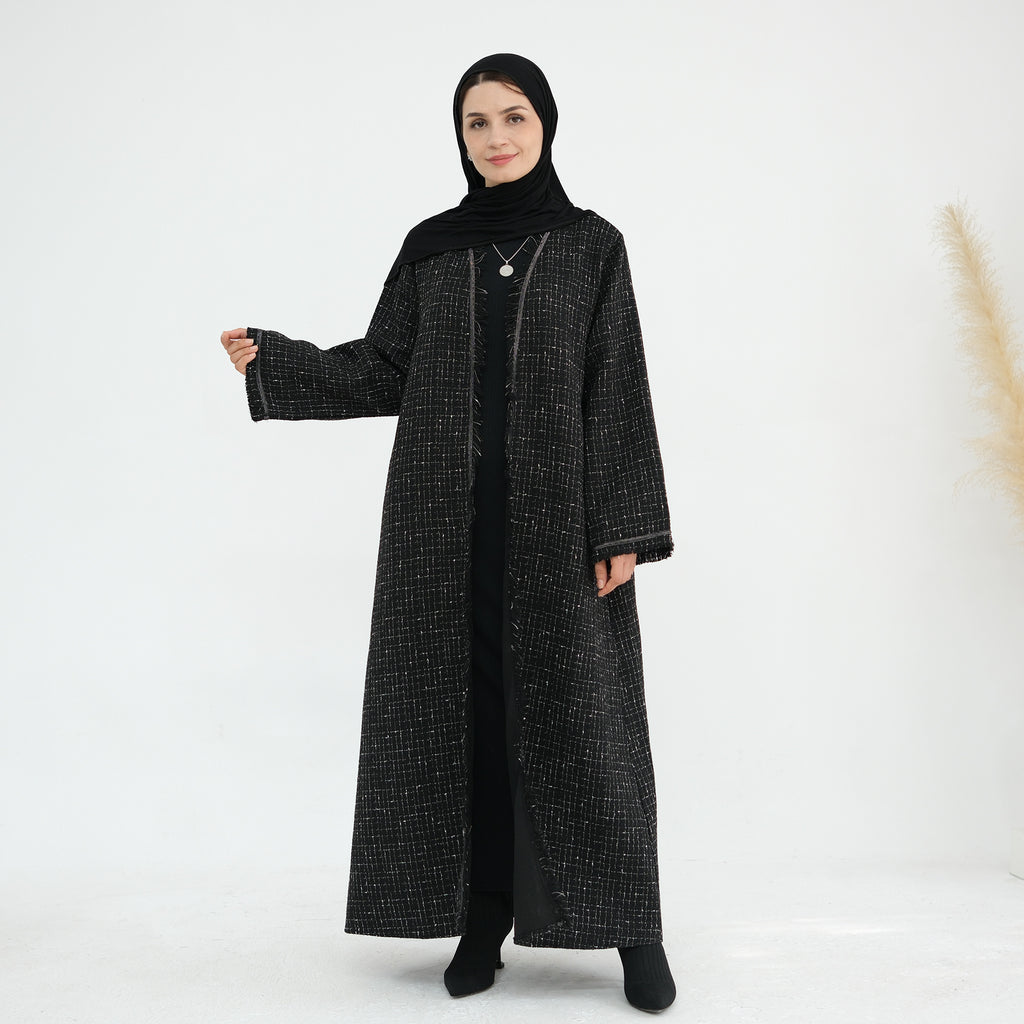 1879#Winter Thick Warm Modest Abaya Coat Dubai Custom Cardigan Kimono Tweed Abaya