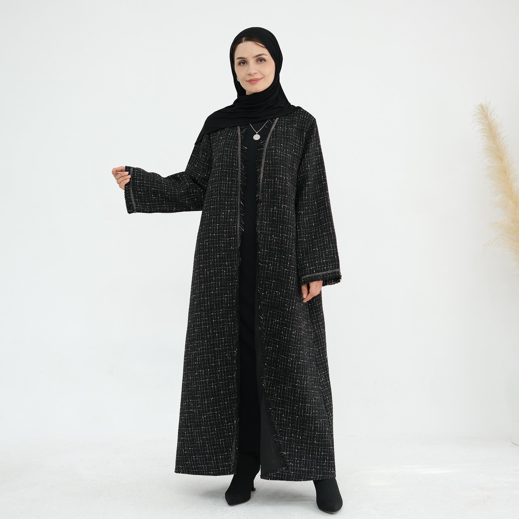 1879#Winter Thick Warm Modest Abaya Coat Dubai Custom Cardigan Kimono Tweed Abaya