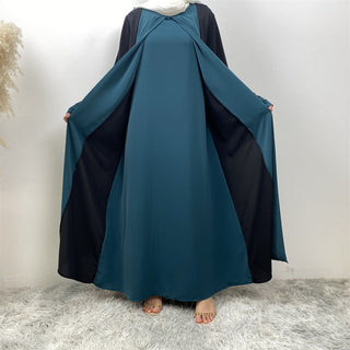 6780#Basic style flared sleeve closed  2 Pieces Dress abaya with pockets muslim women