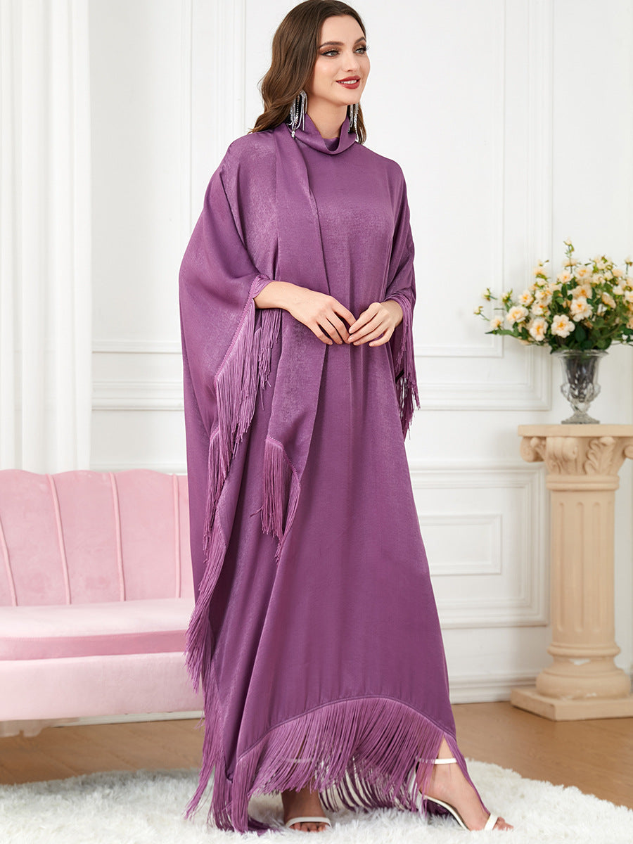 3297#Latest feathers batwing sleeve wholesale muslim women dresses