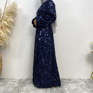 6189# Luxury sequins tassel party dress crew neck muslim women maxi dresses