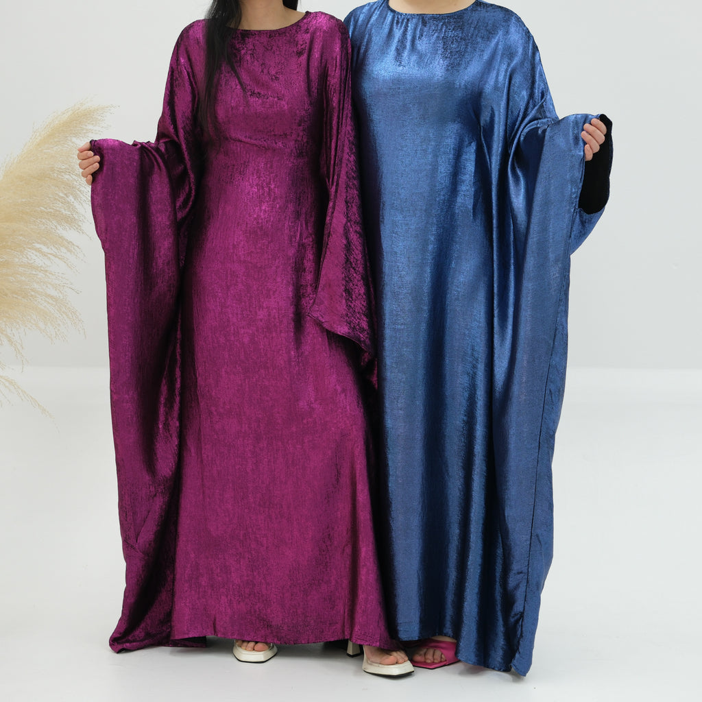 1778#2024 Women's Dresses Elegant Shiny Polyester Kaftan Abaya Batwing Muslim Dress