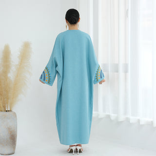 1879# Plus Size Muslim Women Dress Dubai Style Embroidery with Sleeve Cardigan Eid Collection Open Abaya