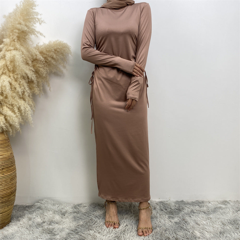 8521#Latest Dress Solid Color Little Bouncy Jersey Women Long Slim Sleeves Dress