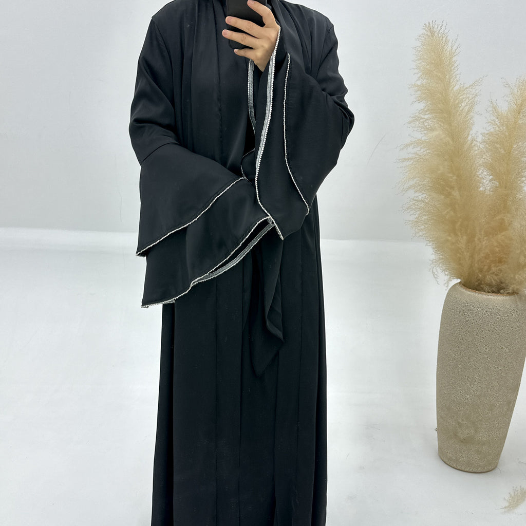 1760#3pcs Abaya Women Muslim Dress Set Ruffle Sleeves Ramadan Kaftan
