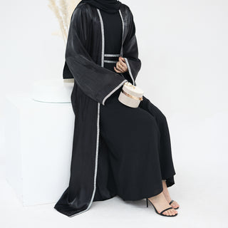 1699#2024 New Abaya Set Shinny Polyester Glitter Dubai Abaya Modest Kimono