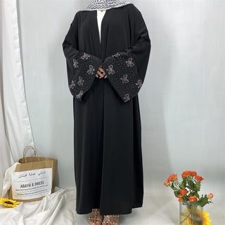 1416#2025 New Arrival Bow Abaya Robe Made in Solid Color Nida Material with Silver Diamond