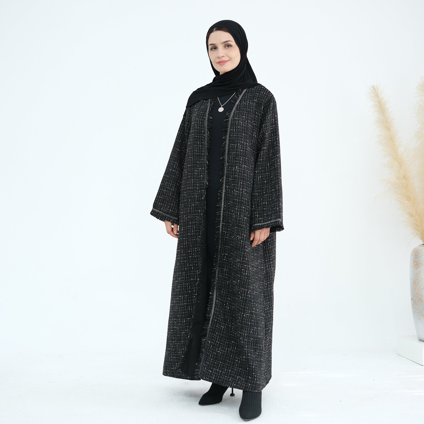 1879#Winter Thick Warm Modest Abaya Coat Dubai Custom Cardigan Kimono Tweed Abaya