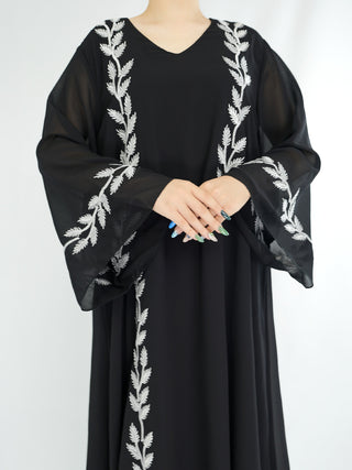 1007#2024 New Fashion Embrodery Chiffon Long Maxi Dress Abaya with Scarf