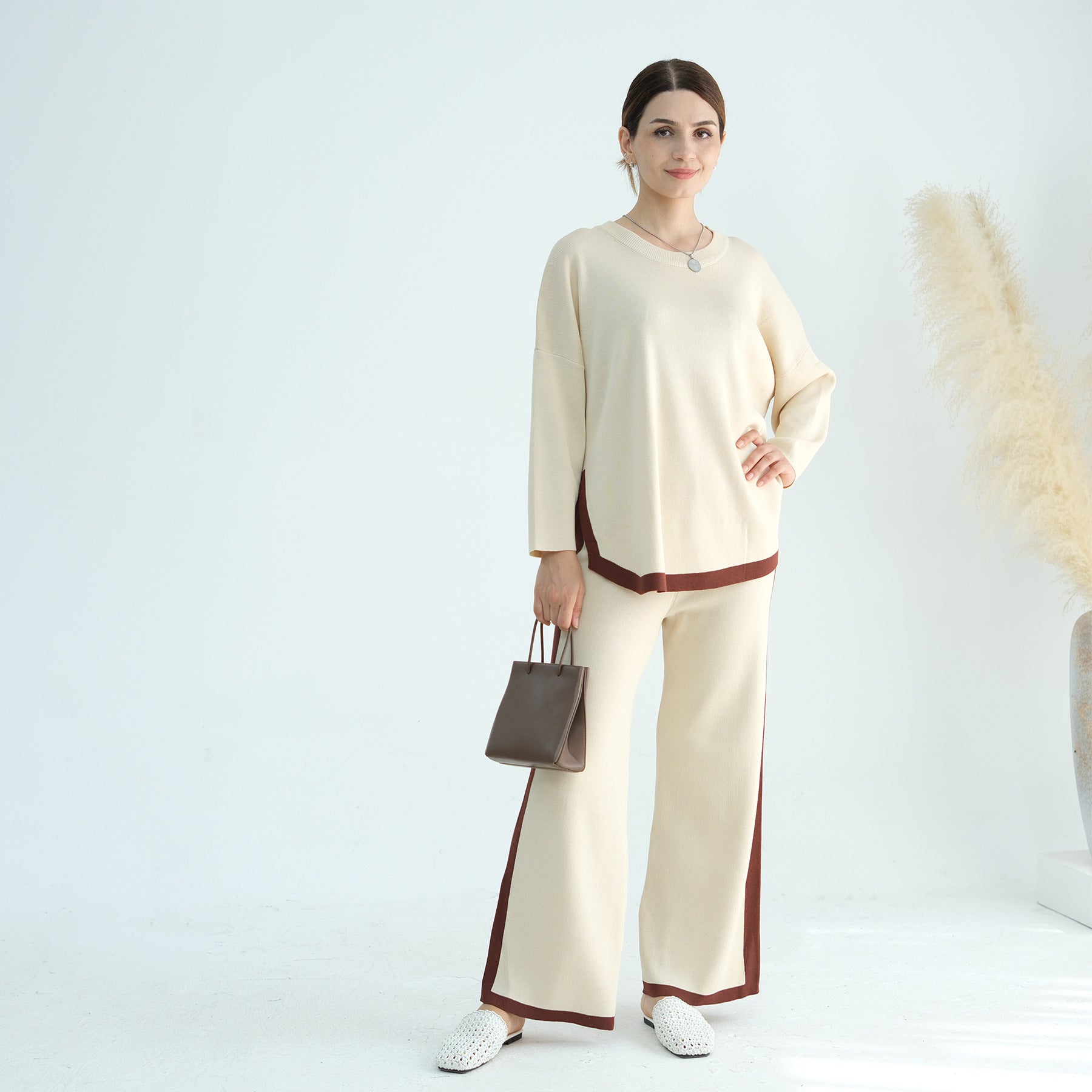 1868#Modest Top and Pants 2 Piece Set Muslim Fashion Sweater Islamic Clothing Women Winter Abaya