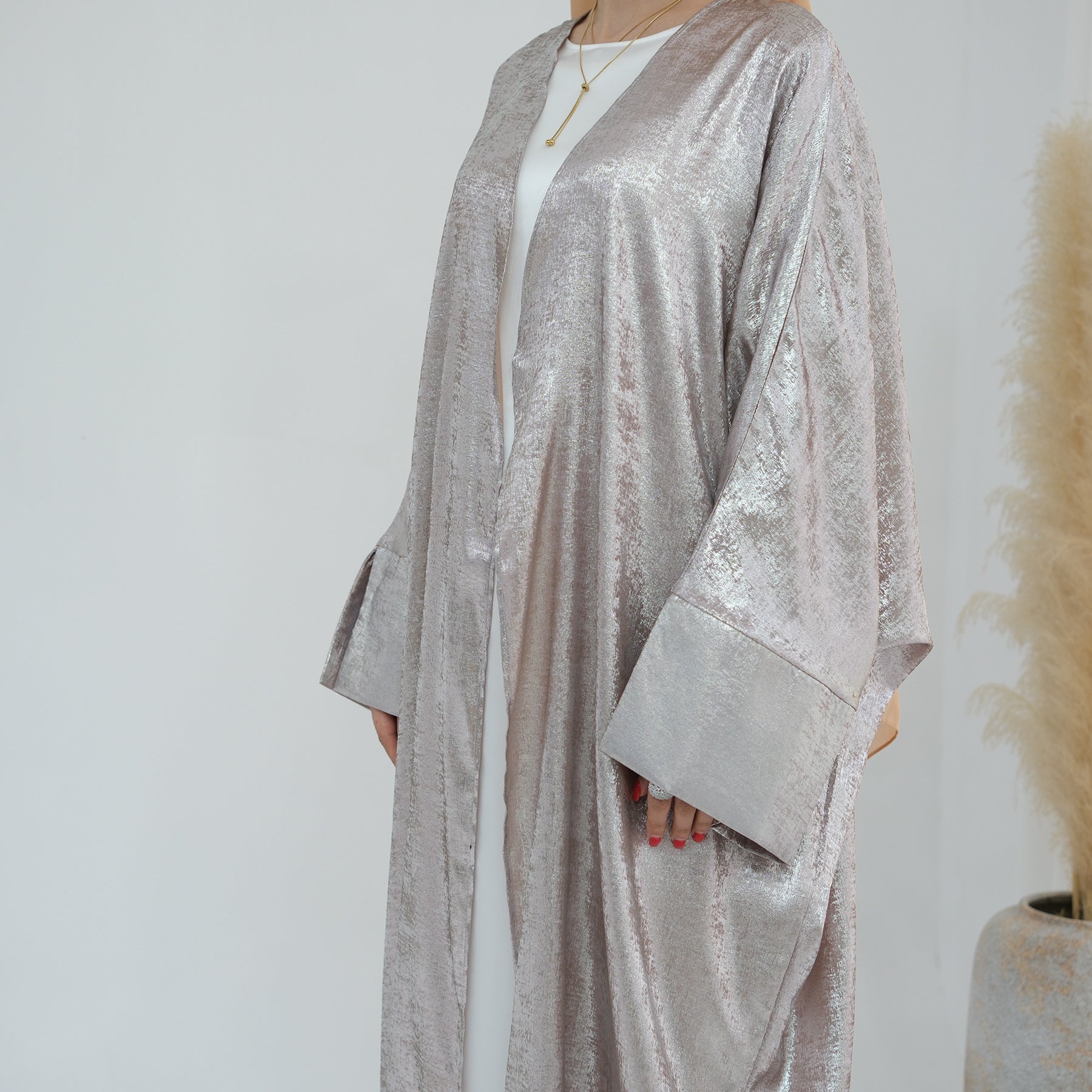 1795#New Fashion Cardigan Abaya Shinny Polyester Modest Front Open Abaya