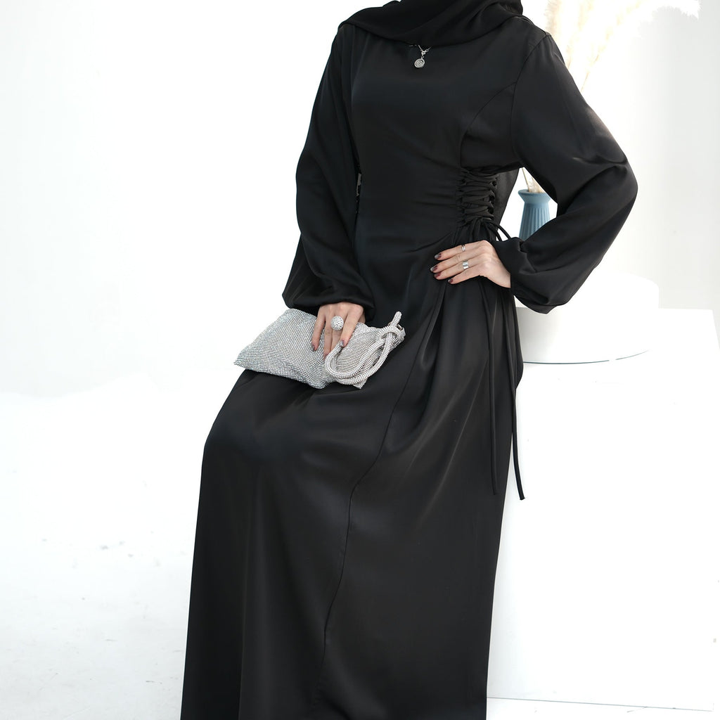 1702#2024 New Modest Dresses Satin Casual Dresses Abaya Women Muslim Dress Ramadan 的副本
