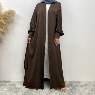 1975# New satin open abaya women dubai cardigan with side pockets