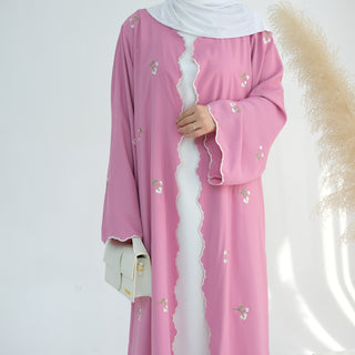 1881#Nida All Over Flower Embroidery Cardigan Modest Open Abaya Women Muslim Dress