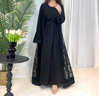 1001#Islamic Clothing 2PCS Abaya Set Inner Slip and Open Abaya Cardigan