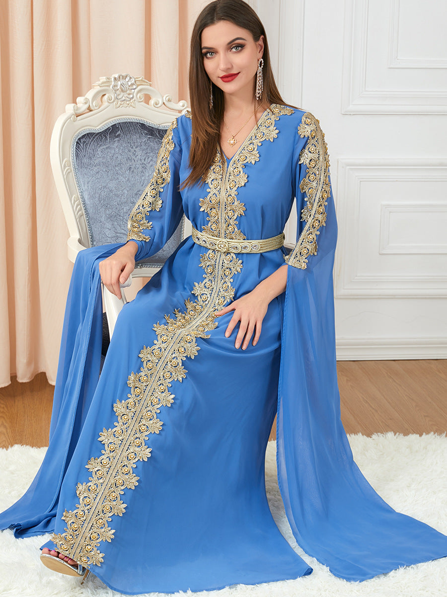 3229#Chiffon Dress Dubai Muslim Abaya Islamic Casual Long Sleeve Dress