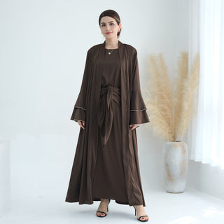 1760#3pcs Abaya Women Muslim Dress Set Ruffle Sleeves Ramadan Kaftan