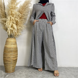 6674# New fashion set full button pocket pant muslim women 2pcs abaya sets