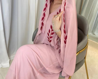 1007#2024 New Fashion Embrodery Chiffon Long Maxi Dress Abaya with Scarf