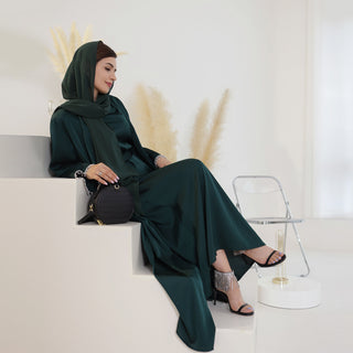 1627#Dubai Abaya Designs Islamic Clothing Cardigan High Quality Satin Abaya 2pcs Sets