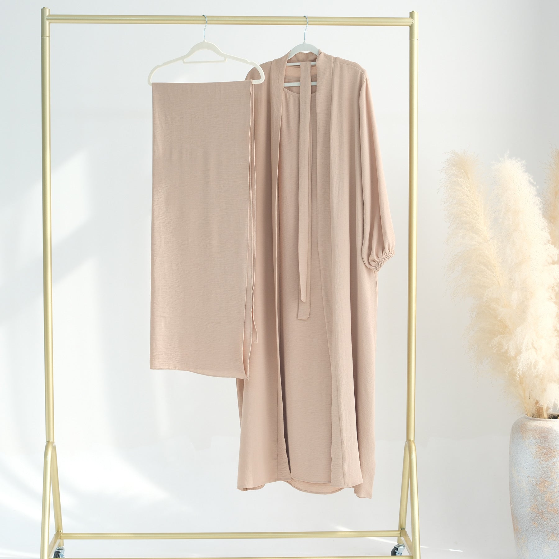 1726# Latest EID Ramadan Islamic Clothing 2 Piece Abaya Set Plain Abaya Women Muslim Dress