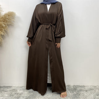 1975# New satin open abaya women dubai cardigan with side pockets