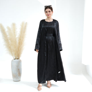 1655#Luxury Muslim Clothing Unique Satin Slip Dress and Open Abaya Set 2 Piece Modest Abaya