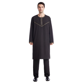 TH821#2 pcs Arab Muslim Wear calf Length Muslim Clothes Jubba Men's Thobe