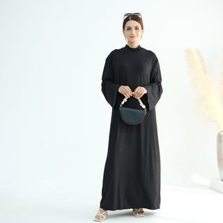 1905#High Neck Simple Daily Wear Plain Modest Abaya Women Muslim Dress Long Sleeve Slip Dress