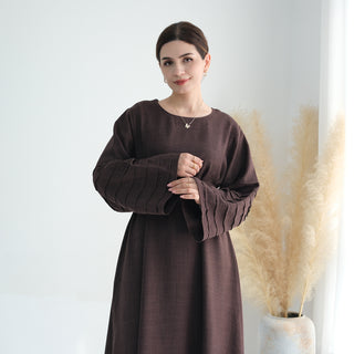 1725#Modest Abaya Simple Linen Closed Abaya Women Muslim Dress Islamic Clothing