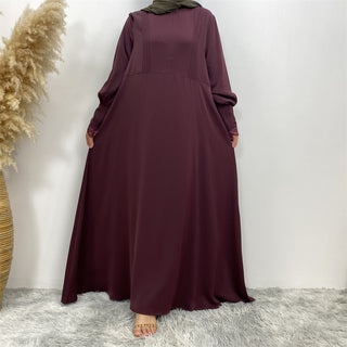 1693#Pleated Front Zipper Crew Neck Dress 9 Colors Muslim Dress